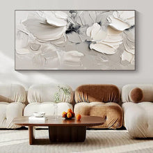 Load image into Gallery viewer, White Floral Textured Abstract Canvas Painting, Perfect for Elegant Bedroom & Feminine Boutique LargeART1289