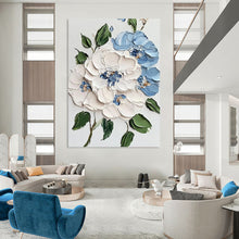 Load image into Gallery viewer, “Textured Blue and White Blooms” - 3D Floral Art on Canvas DKH1387