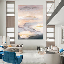 Load image into Gallery viewer, “Gilded Skies” - Blush, white, blue, and gold, capturing a sunlit cloudscape DTP166