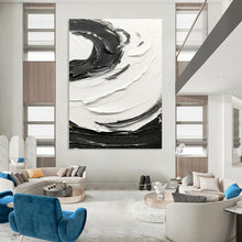 Load image into Gallery viewer, “Swirling Contrast” – Bold black and white impasto, circular motion DTP380
