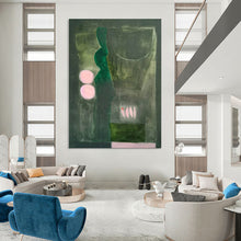 Load image into Gallery viewer, Dark Green & Pink Abstract Painting, Suited for Moody Living Room & Modern Art Gallery LargeART1846