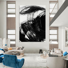 Load image into Gallery viewer, Dynamic Black Ink Swirls – Bold Black Brushstrokes on White Abstract DTP195