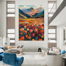 Load image into Gallery viewer, “Colorful Mountain Field with Flowers” - Expressive Landscape Art on Canvas DKH1597