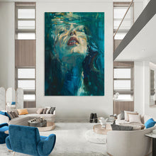 Load image into Gallery viewer, “Underwater Woman in Blue Hues” - Blue Abstract Figural Art on Canvas DKH1183