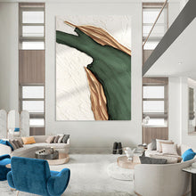 Load image into Gallery viewer, “Green & Gold Fluid Shapes” - Luxe Abstract Art on Canvas DKH1507