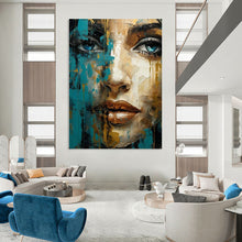 Load image into Gallery viewer, Blue & Gold Abstract Portrait Art, Perfect for Glamorous Bedroom & Art - Filled Hallway LargeART2132