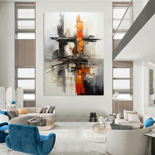 Load image into Gallery viewer, Industrial - Style Abstract Painting, Gray & Orange Cityscape for Loft - Style Living & Modern Workplace LargeART2265