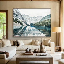 Load image into Gallery viewer, “Snow - Capped Mountains and Lake Reflection” - Winter Landscape Abstract Acrylic, Ideal for Lodge and Study DLZ221