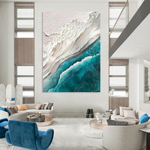 Load image into Gallery viewer, “Textured Coastal Impasto” - Blue and White Seascape Art on Canvas DKH1394