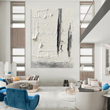 Load image into Gallery viewer, “Textured White & Gray” – Thick white paint with gray vertical strokes, wavy bottom texture DTP371