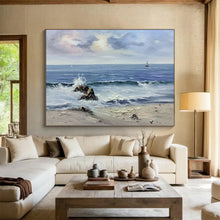 Load image into Gallery viewer, Seascape with Rocks: Dramatic Coastal Abstract Large - Scale Hand - painted Abstract Acrylic Art DLZ190