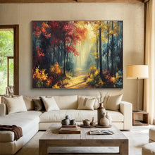 Load image into Gallery viewer, Autumn Forest “Sunlit Trail” Painting on Canvas, Nature - Themed Wall Decor DKH821