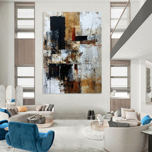 Load image into Gallery viewer, “Industrial - Inspired Abstract Collage” - Brown, Black, White Abstract Art on Canvas DKH1330