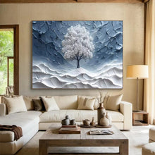 Load image into Gallery viewer, White Tree “Frosted Solitude” Painting on Canvas, Minimalist Landscape Art DKH829