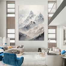 Load image into Gallery viewer, “Snowy Mountain Peaks in White and Grey” - White, Grey Abstract Art on Canvas DKH1248