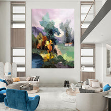 Load image into Gallery viewer, “Pastel Landscape with Village” - Pastel Multicolor Landscape Art on Canvas DKH1289
