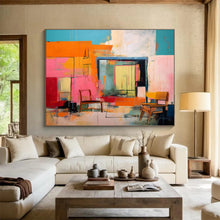 Load image into Gallery viewer, Color - Blocked Interior Abstract Painting on Canvas - “Vibrant Rooms” DKH639