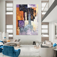 Load image into Gallery viewer, “Color Block Abstract Composition” - Purple, Orange, Grey Abstract Art on Canvas DKH1305