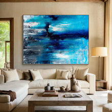 Load image into Gallery viewer, Hand - painted Large - scale Deep Blue Abstract Cascade Acrylic Art for Serene Bedrooms LargeART0024