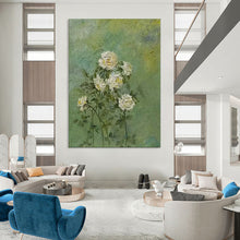 Load image into Gallery viewer, Textured White Rose Abstract on Green, Perfect for Serene Bedroom & Peaceful Meditation Corner LargeART1987