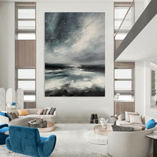 Load image into Gallery viewer, Mood Landscape Abstract Painting, Gray & Blue Ocean for Serene Bedroom LargeART2270