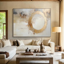 Load image into Gallery viewer, Gold Ring with Drips Acrylic Art - Great for Modern Art Gallery & Glamorous Dining Room LargeART0586