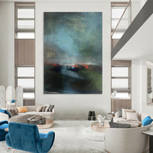 Load image into Gallery viewer, “Moody Abstract Landscape” - Dark Green, Blue, and Red Art on Canvas DKH1408