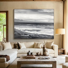 Load image into Gallery viewer, Monochrome Seascape Abstract Painting on Canvas - “Gray Ocean Mood” DKH632