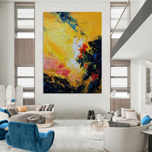 Load image into Gallery viewer, “Bold Color Explosion Abstract” - Yellow, Red, Blue Abstract Art on Canvas DKH1342