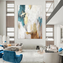 Load image into Gallery viewer, White, Teal & Gold Abstract Painting, Perfect for Glamorous Dining Room & Luxe Living Area LargeART1924