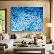Load image into Gallery viewer, Blue Swirl Abstract Painting on Canvas - “Ocean Whirlpool” DKH789
