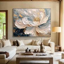 Load image into Gallery viewer, Gold - Accented Floral Abstract Painting on Canvas - “Elegant Blossom” DKH682