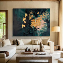 Load image into Gallery viewer, Dark Green with Gold & Pink Accents Abstract Painting for Luxury Living Room & Sophisticated Hotel Lobby DKH262