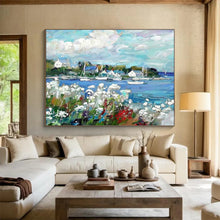 Load image into Gallery viewer, Colorful Coastal Village Abstract Painting On Canvas DKH450