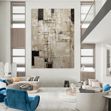 Load image into Gallery viewer, “Neutral Grid Abstract” - Beige, Grey, Black Abstract Art on Canvas DKH1315
