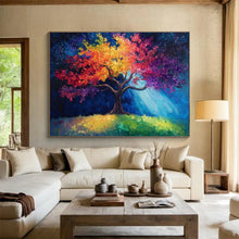 Load image into Gallery viewer, Colorful Tree “Starry Night Canopy” Painting on Canvas, Whimsical Landscape Art DKH813