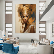 Load image into Gallery viewer, “Elegant Portrait with Golden Headwrap” – Realistic - Abstract Portrait with Rich Textures DTP125