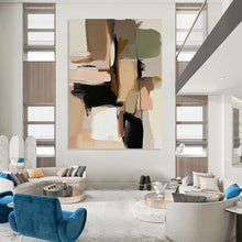 Load image into Gallery viewer, “Neutral Color Block Collage” - Beige, Black, Green, Pink Abstract Art on Canvas DKH1240