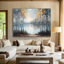 Load image into Gallery viewer, Autumn Forest “Misty Lake” Painting on Canvas, Evocative Landscape Art DKH904