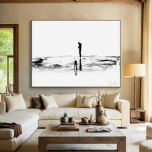 Load image into Gallery viewer, Black and White Silhouette by the Water Abstract acrylic painting DLZ114