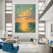Load image into Gallery viewer, Colorful Sunset Ocean Abstract Painting, Perfect for Coastal Bedroom & Relaxing Balcony Lounge LargeART2070