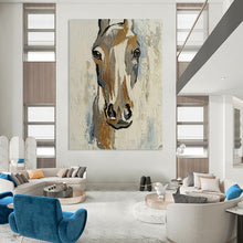 Load image into Gallery viewer, Minimalist Abstract Horse Art, Gold - Accented Neutral Tones for Modern Farmhouse & Equestrian Bedroom LargeART2186