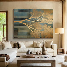 Load image into Gallery viewer, Golden Tree on Blue Acrylic for Luxury Home & Corporate Lobby LargeART0827