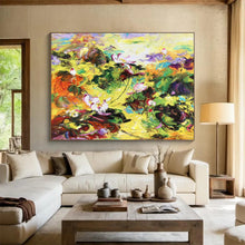 Load image into Gallery viewer, Vibrant Lotus Pond Abstract Painting on Canvas - “Colorful Blooms” DKH635