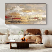Load image into Gallery viewer, Gray, Gold & Red Abstract Fusion Acrylic Art, Nice for Office & Dining Area LargeART1017