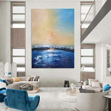 Load image into Gallery viewer, “Impressionistic Sunset Seascape” - Blue, Orange, Yellow Landscape Art on Canvas DKH1324