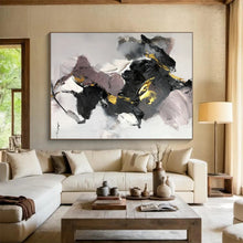 Load image into Gallery viewer, Large - Scale Black - Gold - Purple Abstract Art for Trendy Bedroom & Artistic Lounge LargeART0511