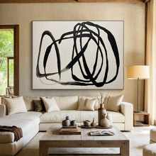 Load image into Gallery viewer, Hand - painted Black Abstract Line Acrylic Art for Minimalist Study Decor LargeART1650