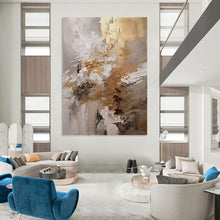 Load image into Gallery viewer, “White and Gold Abstract Textures” - White, Gold, Grey Abstract Art on Canvas DKH1246