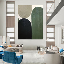 Load image into Gallery viewer, “Stacked Arches in Earthy Hues” - Beige, Green, Black Abstract Art on Canvas DKH1167